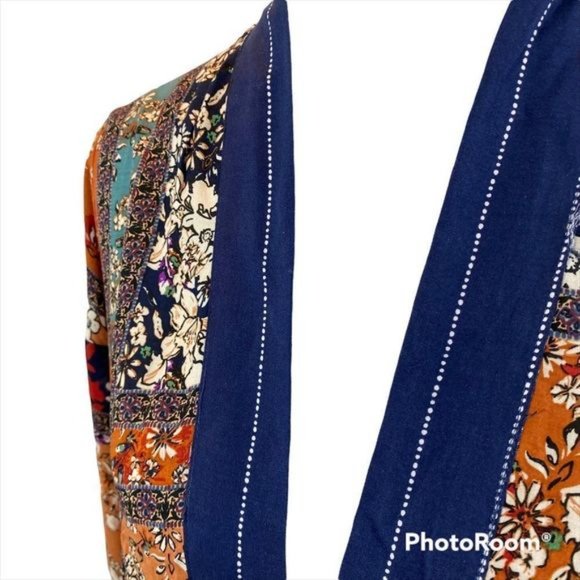 New with Tags En Crème Long Sleeved Mixed Print Short Kimono Size XS/S - Picture 5 of 12